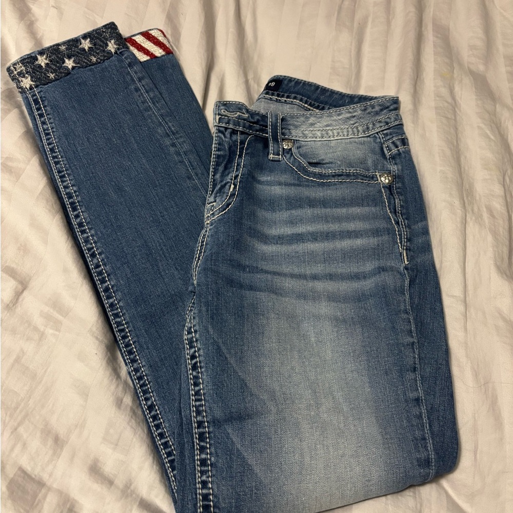 Miss Me Blue Skinny Jeans with American Flag Detail